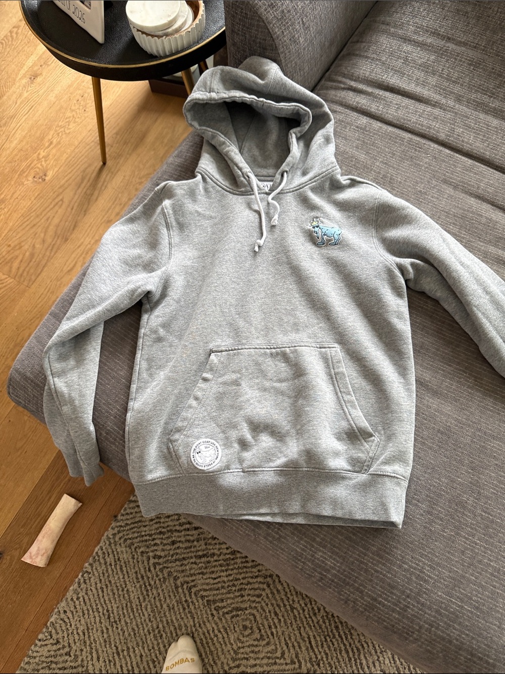 Gray Pullover Hoodie with Embroidered Rhino